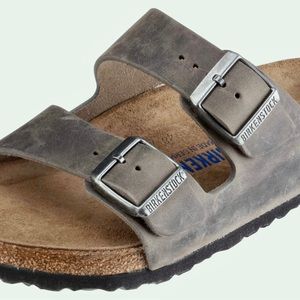 BIRKENSTOCK Arizona Sandal Soft Footbed Oiled Leather, Iron, Unisex 40 NEW NWT